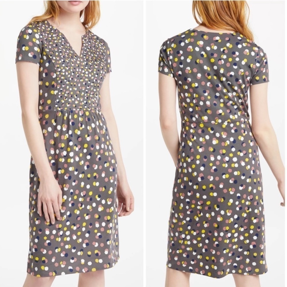 Boden Emory Jersey Short Sleeve Dress in Pewter Fallen Blossom Size 6 - Picture 2 of 11